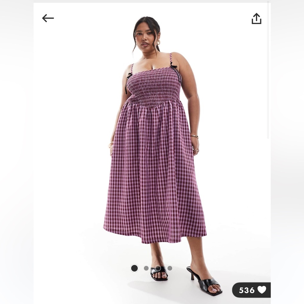 ASOS Purple and White Smocked A-Line Midi Dress